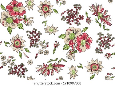 Seamless floral tile fabric design that can be scaled and edited. Cut and paste fashion elements into your new design or recolor the design. Large size repeat prints for interiors and clothing.