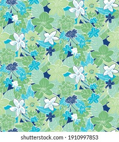 Seamless floral tile fabric design that can be scaled and edited. Cut and paste fashion elements into your new design or recolor the design. Large size repeat prints for interiors and clothing.