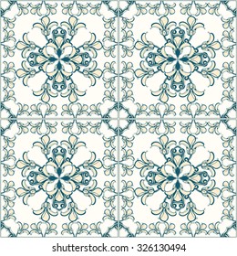 Seamless floral tile pattern, ornamental three colored background.
