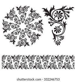 Seamless floral tiling borders and frame. Inspired by old victorian ornaments. Seamless pattern is available too.