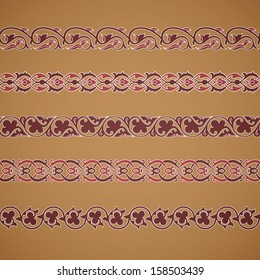 Seamless floral tiling borders. Inspired by old ottoman and arabian ornaments