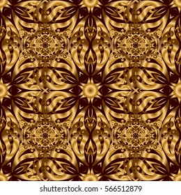 Seamless floral tiling pattern in gold and brown colors. Vintage damask ornament.