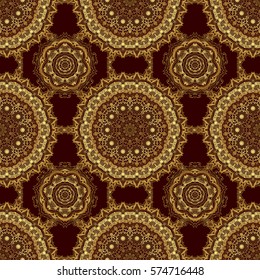 Seamless floral tiling pattern in gold and brown colors. Vintage damask ornament.