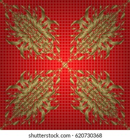 Seamless floral tiling pattern in gold and red colors. Vintage damask ornament.