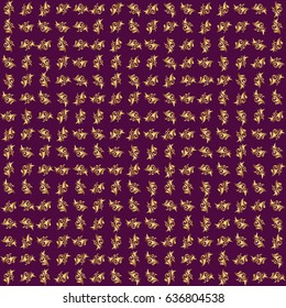 Seamless floral tiling pattern in gold and purple colors. Vintage damask ornament.