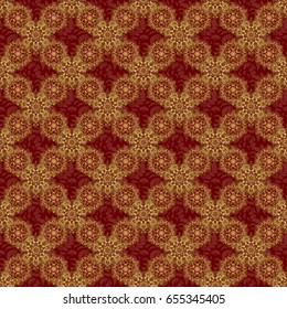 Seamless floral tiling pattern in gold and red colors. Vintage damask ornament.