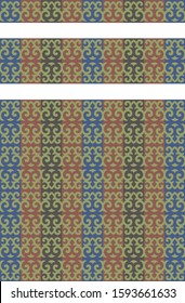 
Seamless floral, traditional carpet patterns of Kazakhs. Background, texture, design of life of nomads. Ancient Turkic ornaments. Customs and traditions of Kazakhstan. Decorative art of nomads