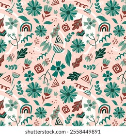 Seamless floral trendy bright patterns. Summer colourful abstract patterns. Bright beautiful floral patterns in modern hand drawn style.