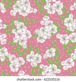 Seamless floral tropical pattern with palm leaves, jungle leaf and flowers, vector illustration. Summer botanical background