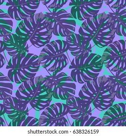 Seamless floral tropical pattern with palm leaves, jungle leaf, vector illustration. Summer botanical background