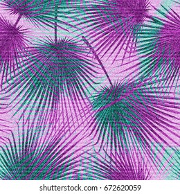 Seamless floral tropical pattern with palm leaves, jungle leaf,, vector illustration with stylized texture. Summer botanical background