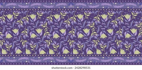 Seamless floral two-way repeat borders. Can be used for textiles, background decoration, banner, frames etc.