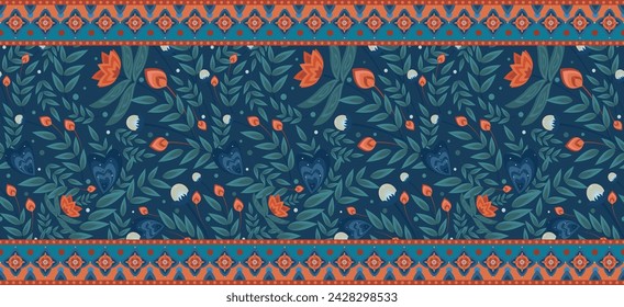 Seamless floral two-way repeat borders. Can be used for textiles, background decoration, banner, frames etc.