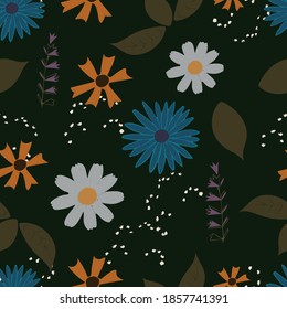Seamless floral vantage pattern. Hippie style.