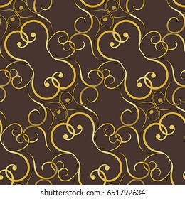 Seamless floral vector background, damask baroque seamless pattern, floral leaf  golden curly ornament for wallpaper of wrapping paper design decor