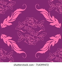 Seamless floral vector background, damask royal seamless purple  pattern, floral ornament for wallpaper of wrapping paper design