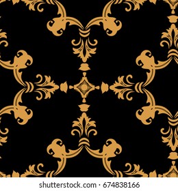 Seamless floral vector background, golden brown damask seamless pattern, floral ornament for wallpaper of wrapping paper design