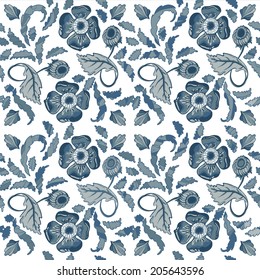 Seamless floral vector background. Textile pattern. Abstract drawing flowers. Vintage style seamless pattern.