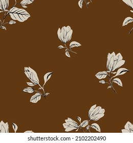 nahtlose, florale Vektorgrafik-Muster schwarzer Stockblumen auf braunem Hintergrund