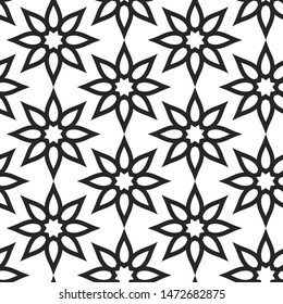 Seamless floral vector black and white pattern. Repeat background for fabric, textile, design, cover, wrapping.