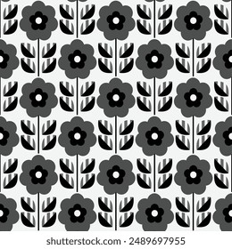 Seamless floral vector black and white pattern. Perfect for fabric design, decor, ceramics, greeting card, flowers, texture print. Vector illustration