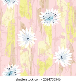 patrón de flores azul vectorial floral sin soldadura sobre fondo rosa textura