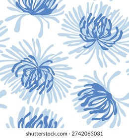 seamless floral vector blue flowers pattern of white
