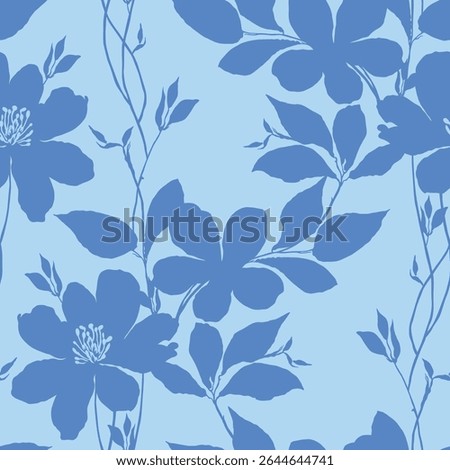 seamless floral vector blue flowers with leaves pattern on background