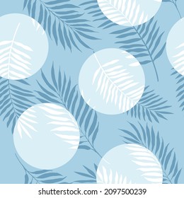 seamless floral vector blue leaf and circle pattern on background