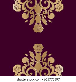 Seamless floral vector bordeaux  background, damask baroque pattern, floral leaf  curly ornament for wallpaper of wrapping paper design decor