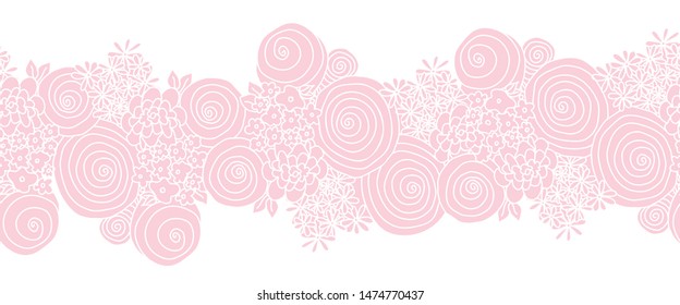 Seamless floral vector border pink. Flowers Repeating background. 
