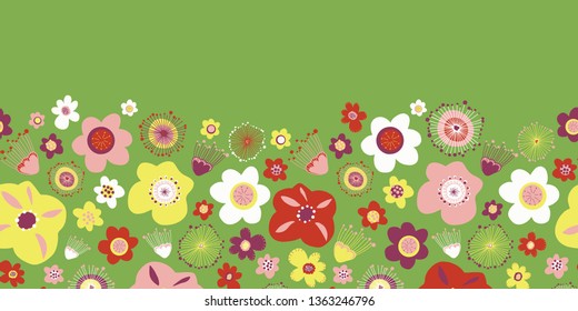 Seamless floral vector border for spring and summer. Flowers Repeating background. 