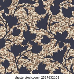 seamless floral vector brown cameo pattern on grey background