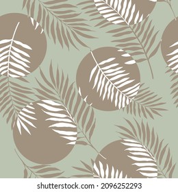 seamless floral vector brown leaf and circle pattern on green background