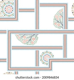 círculo vectorial floral sin soldadura con lienzos de hojas verdes patrón en el fondo de bandanna