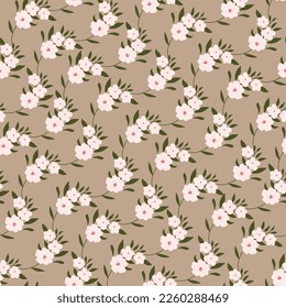 crema vectorial floral transparente flores pequeñas con patrón de hojas verdes en el fondo