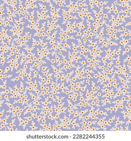 seamless floral vector cream small flowers leaves pattern on violet background