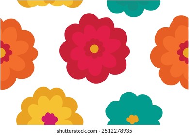 A seamless floral vector design featuring flowers in four distinct colors. Perfect for digital prints, textile designs, and backgrounds. Add a touch of elegance to your creative projects.