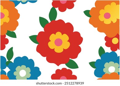 A seamless floral vector design featuring flowers in four distinct colors. Perfect for digital prints, textile designs, and backgrounds. Add a touch of elegance to your creative projects.