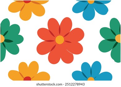 A seamless floral vector design featuring flowers in four distinct colors. Perfect for digital prints, textile designs, and backgrounds. Add a touch of elegance to your creative projects.