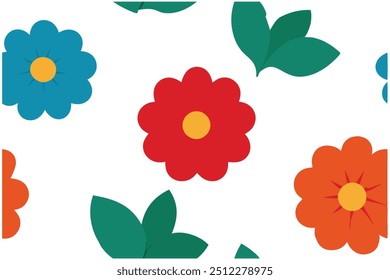 A seamless floral vector design featuring flowers in four distinct colors. Perfect for digital prints, textile designs, and backgrounds. Add a touch of elegance to your creative projects.