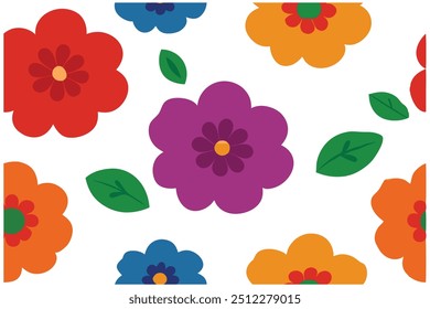 A seamless floral vector design featuring flowers in four distinct colors. Perfect for digital prints, textile designs, and backgrounds. Add a touch of elegance to your creative projects.