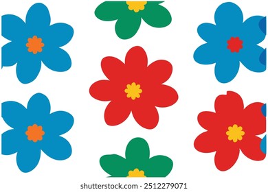 A seamless floral vector design featuring flowers in four distinct colors. Perfect for digital prints, textile designs, and backgrounds. Add a touch of elegance to your creative projects.