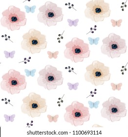 Seamless floral vector design pattern with small romantic summer flowers in watercolor style. Floral vector illustration background for print 