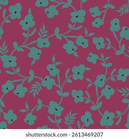 seamless floral vector flowers leaves pattern on pink background