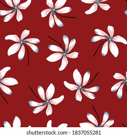 seamless floral vector flowers pattern on red background