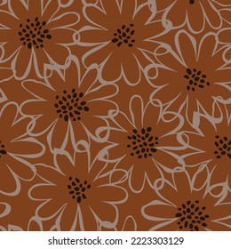 seamless floral vector flowers pattern on brown background