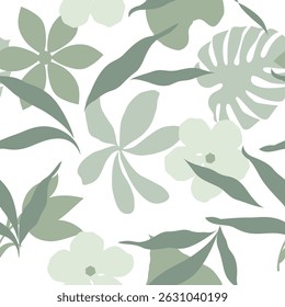 seamless floral vector green flowers with leaf pattern of white