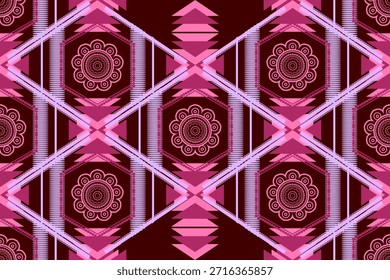 Seamless floral vector illustration featuring a pattern with pink and purple flowers and leaves for elegant textile wallpaper design and tile decoration.Ethnic pattern,Native American tribal fabric. 