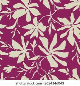 Vetor floral liso lacônico bege delicado tinta vintage padrão feito à mão para design de tecido, decoração, cerâmica, cartões de saudação, flores, impressão de textura sobre fundo borgonha